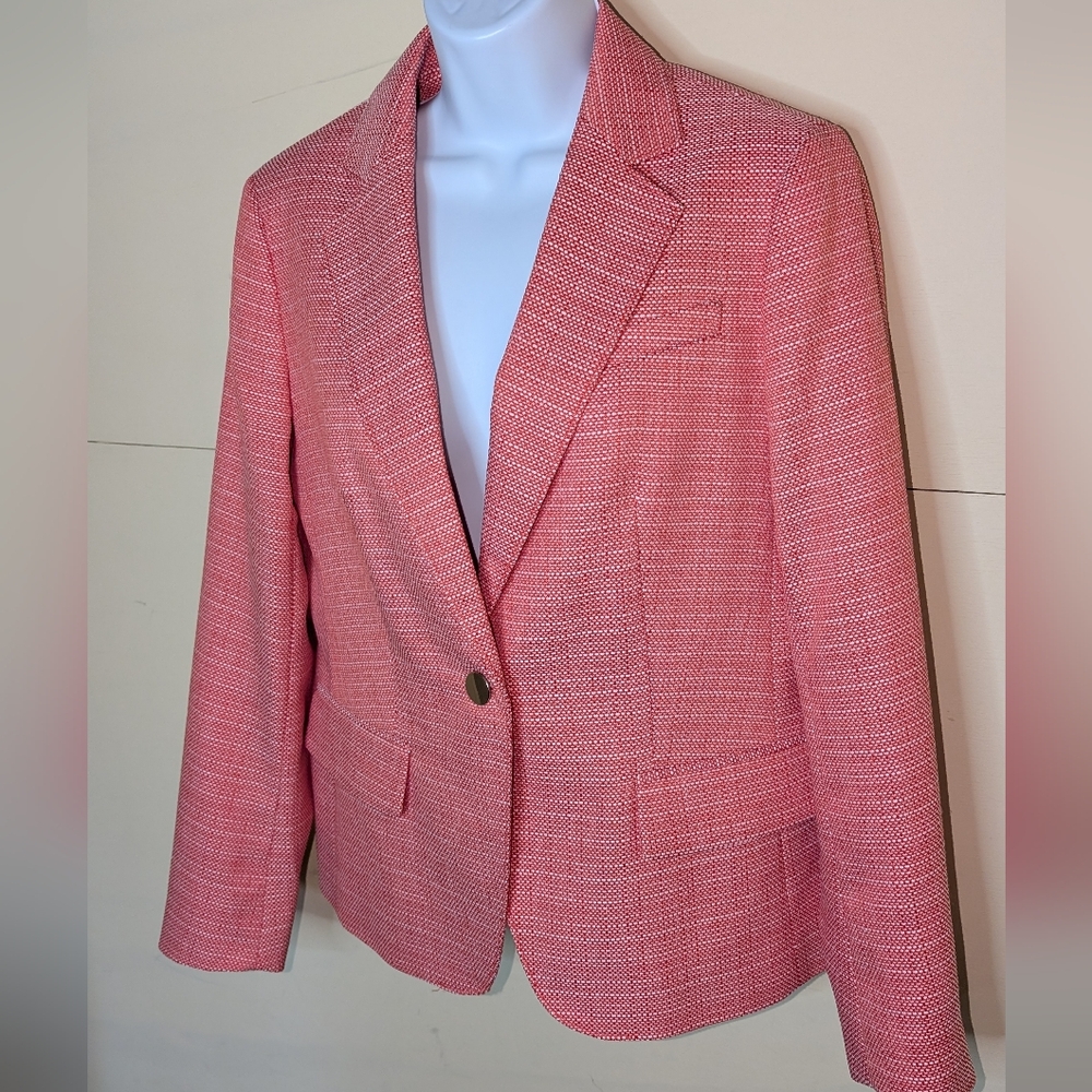 Anne Klein Blazer Jacket Coral and White Textured - Picture 2 of 7